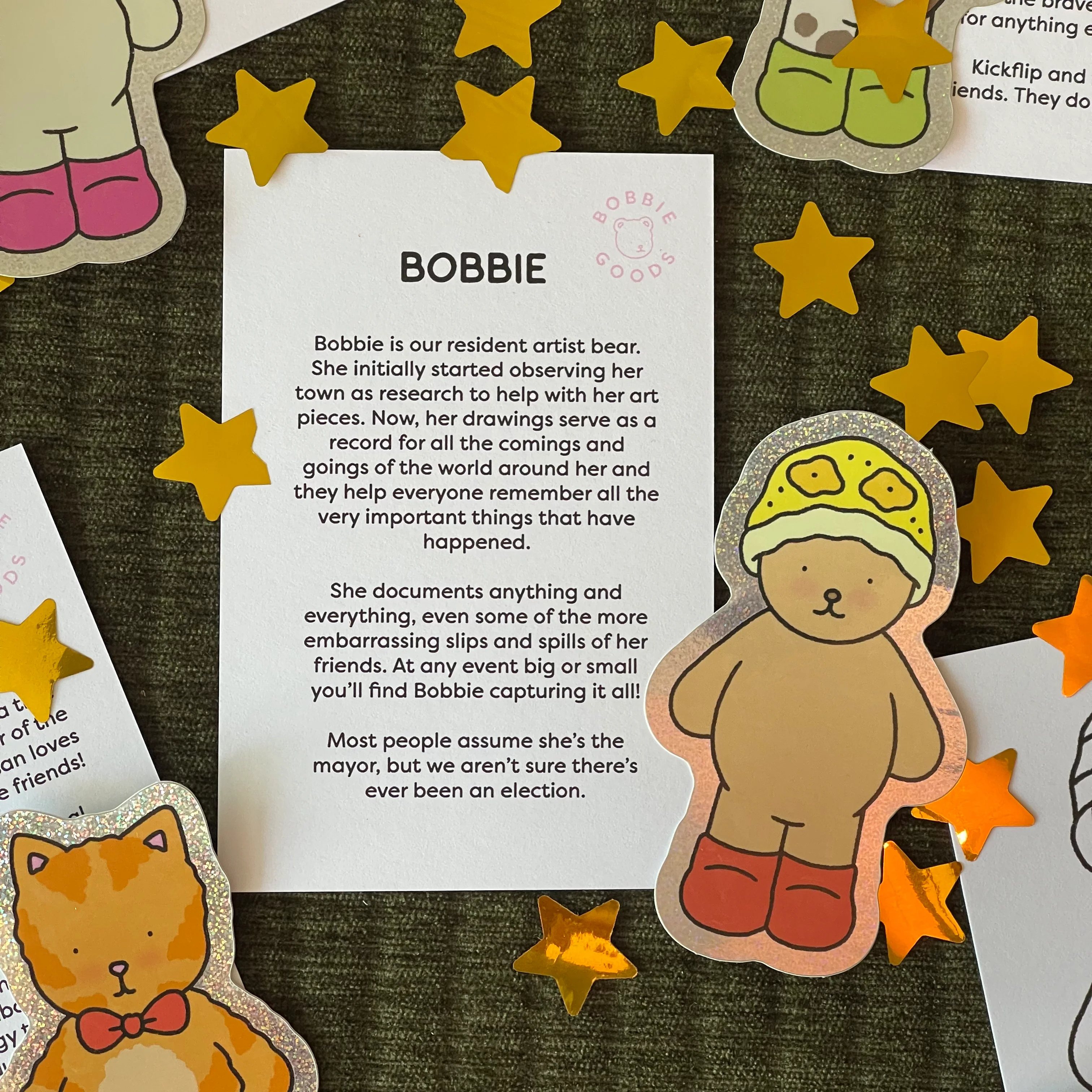 Bobbie Glitter Sticker + Info Card